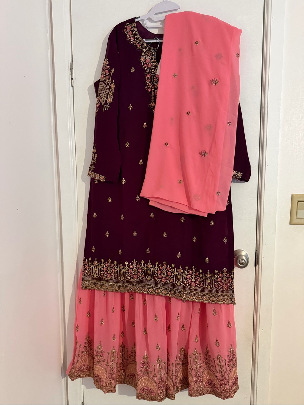 Girls Embroidered purple & Pink Party Dress with Dupatta
